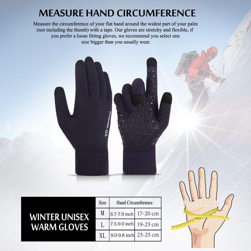 TRENDOUX Winter Gloves for Men, Womens Gloves with Touchscreen Fingers - Thermal Liners - Anti-Slip Grip - Elastic Cuff - Premium Material - Knit Glove for Phone Texting Typing Outdoor - Navy - M - Image 5